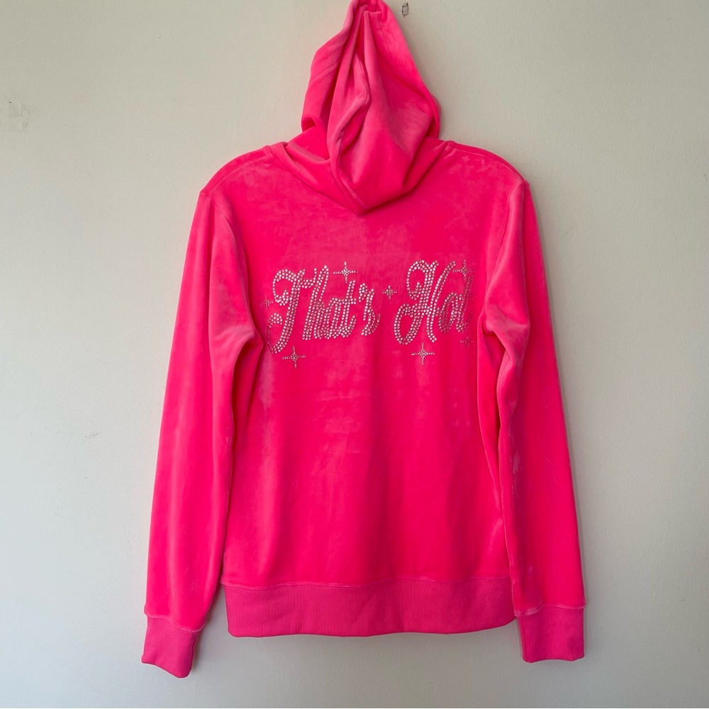 PARIS HILTON “that’s hot” rhinestone valour hot pink hoodie sweater - Picture 6 of 12